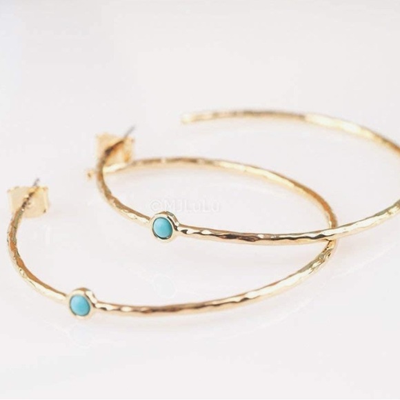 Gorgeous 18KT Dip Dillards Gemstone Turquoise hoop earrings - Picture 3 of 3